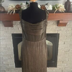 Mac Duggal Olive Fringe Midi Dress